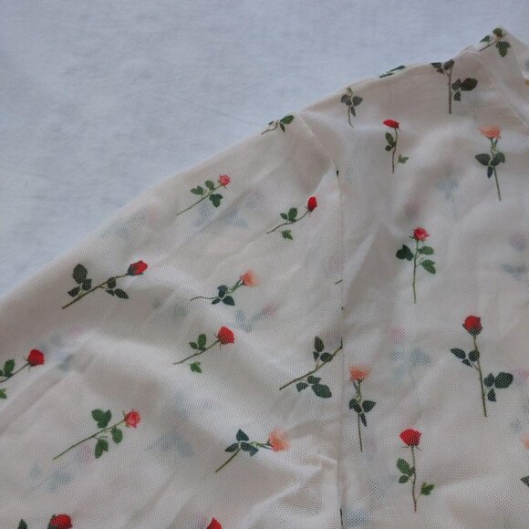 Fover Cute Sheer Crew Neck Cut & Sew Top Floral Print Size M - Picture 5 of 7